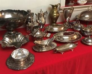 Large Collection of vintage silverplated serving pieces