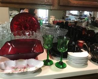 Ruby Red and multi colorful glassware