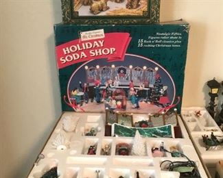 Room full of vintage Christmas decorations! Nativity, ornaments, lights, greenery and more!