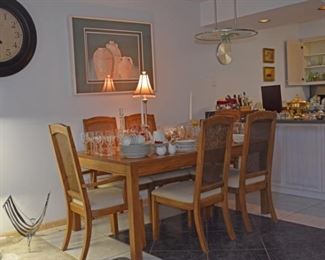 Dining Kitchen Overview, Lamps, Candle Sticks, Ray Loewy China, Stemware, Art, Chickens, Serving Items, Knives
