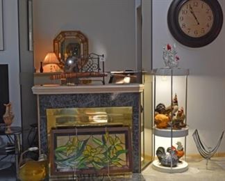 Stained Glass Window, Sword, Cane Sword Brass Kettle, Modern 3 Tier Lamp Table, Chicken, Clock, Magazine Rack