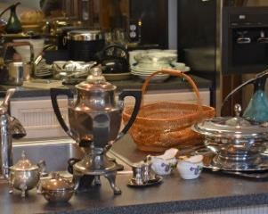 Corning Ware, Ice Bucket, Tea Kettle,Utensils, Chrome Serving Pieces, Covered Cake Plate, China