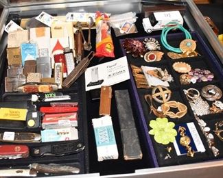 Vintage Mickey Mouse Pez, Pocket Knives, Boyscout, Imperial, & Marine, Zippo Lighters, Cupid Lighter with Stand, & Others, Broaches, Rolex Spoons