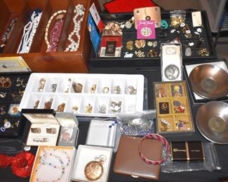 Necklaces, Earrings, Pins, Locket, Cigarette Case, Cornation Coins Dishes