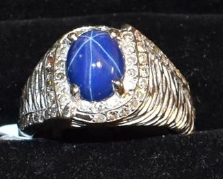 14K White Gold Blue Star Sapphire with 48 Diamonds