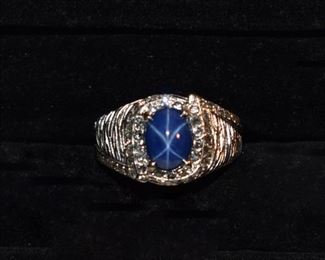 Star Sapphire Ring with 48 Diamonds in 14K