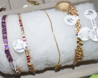 14K Charm Bracelet Gold Bracelet, Ruby Bracelet, Gold Amethyst Bracelet