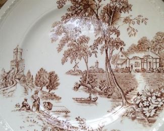 Swinnerton's "The Ferry" is decorated in great detail with a small ferry boat on the river crossing from one side to another where three women await the ferryman.