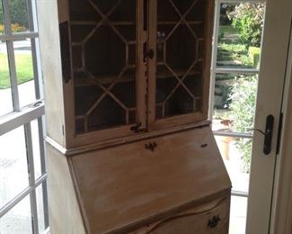 French Provincial secretary with creamy yellowish-gold antiqued finish