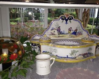 MacKenzie Childs bowl; hand painted Italian desk accessory