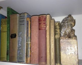 Old books; foo dog bookend