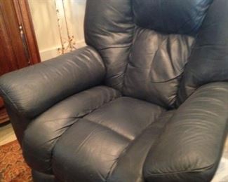 Blue leather recliner