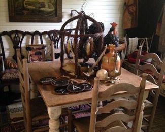 Old farm table and ladder back chairs