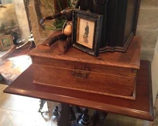 Small side table; wooden box