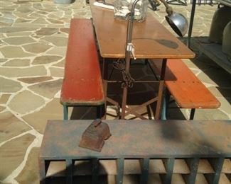 Wooden table with benches