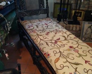 Exceptional extra long barley twist chaise with embroidered cushion
