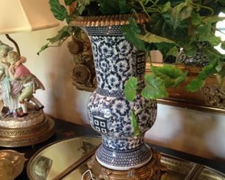 Vintage Chinese blue & white Ormolu vase 