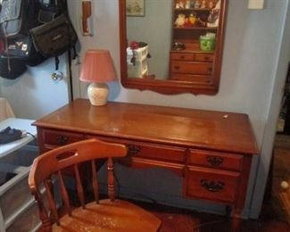 Maple desk, wall mirror, chair