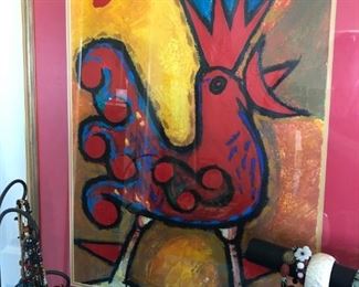 Rooster Pastel on paper by Juan Breceda.