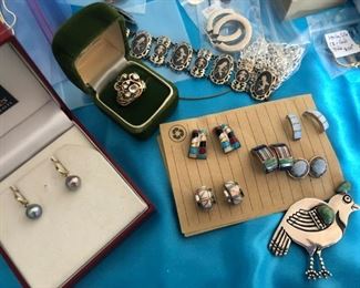 Tahitian pearl earrings, and wonderful custom made sterling pieces.