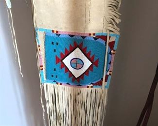 Northern Plains Indians leather and bead saddle sash.