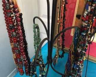 Oodles of bead necklaces that come in every color of the rainbow.