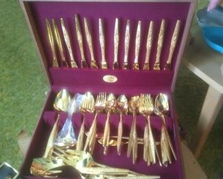 Golden Bouquet set of twelve electroplated flatware. Presale $45