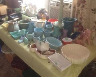 Pottery pieces....Franciscan bowl, Roseville shell etc
