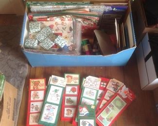 Vintage Christmas tags, boxes, paper, bows 