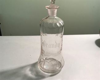 Early etched brandy decanter with stopper