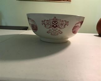 Large old Harvard red and white transfer bowl