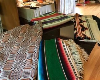 Early overshot throw, Native American blankets and rugs.