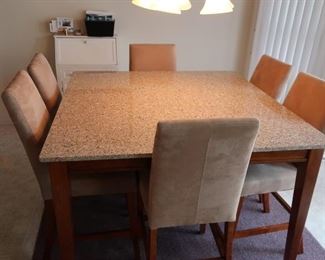 marble  top  counter  height dinette  set  and 8 chairs  (6  are  in  picture)