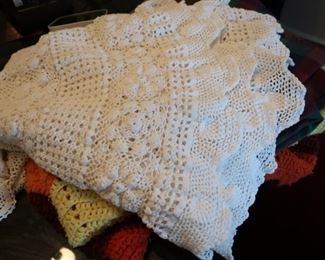 crocheted tree skirt and  afghan