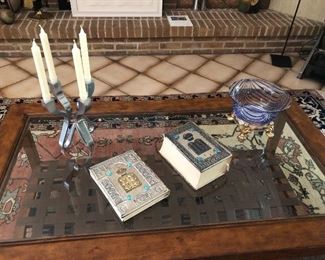 coffee table, bible & prayer book