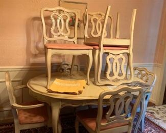 #2 French Provencal table w 2 leaves and 9 chairs 61-85x41x39 $175.00