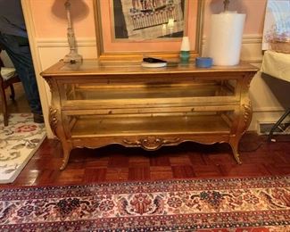 #3 gold leaf glass front and top QA leg display cabinet table 53x20x27 $175.00