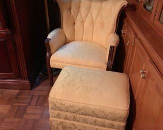 #13 yellow button back chair w ottoman $75.00