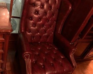 #14 burgundy leather button back side chair w nail front and qa legs $120.00