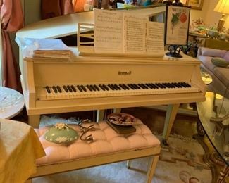 #30 white Kimball baby grand piano with stool $1,000