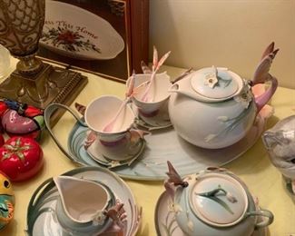 #36 Franz Porcelain /butterfly tea set tea pot , platter, 2 cups/saucer/ sugar/cream $225.00