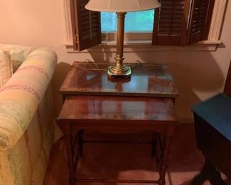 #57 burl wood stacking end table 15x24x22 $75.00