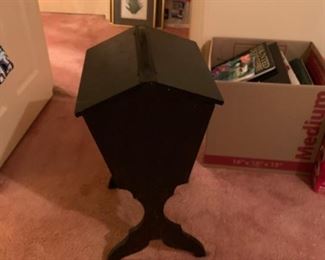 #58 black wood sewing box w content $65.00