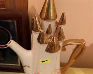 #60 Disney overland park tea pot gold and white $30.00