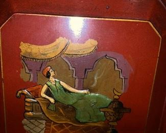 #29 wood cabinet w doors w lady painted on front 16x13x31 $125.00