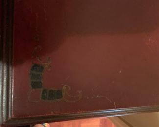 #29 wood cabinet w doors w lady painted on front 16x13x31 $125.00