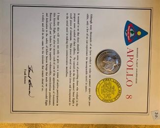 #70 Apollo 8 space flown metal with certificate $30.00