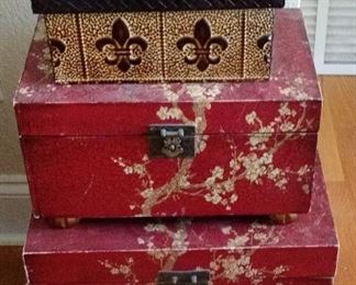 Red Storage Boxes with Cherry Tree Details