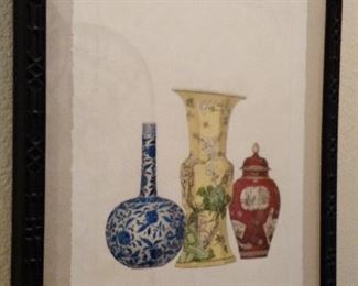Matted and Framed print of Asian Vases