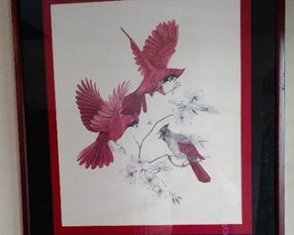 Matted and Framed Red Birds